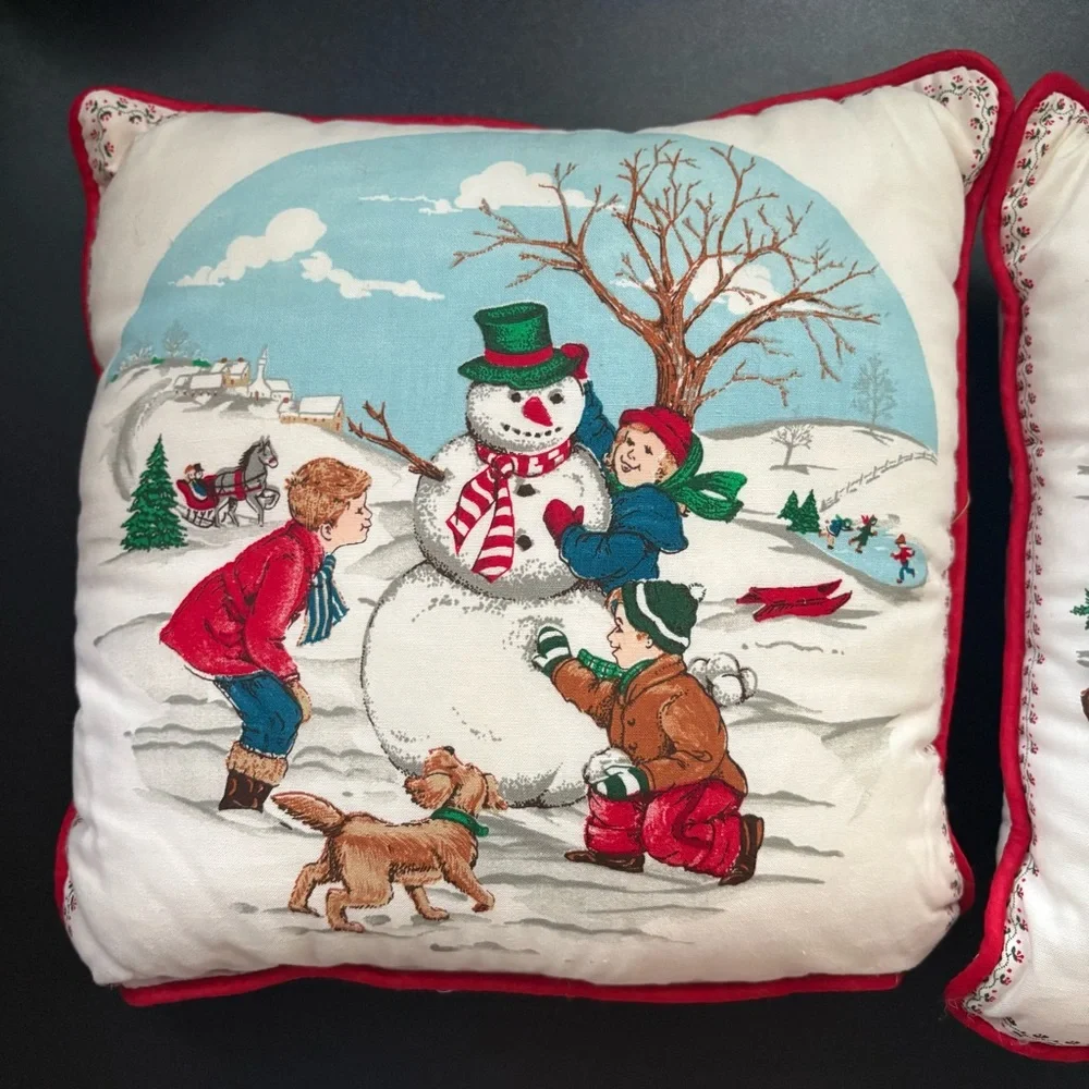 Vintage Christmas winter Festive Holiday Pillows cotton‎ unique rare med